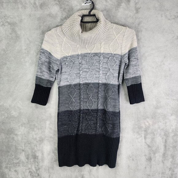 Womens Studio One Multicolor Cable Knit Turtleneck Sweater Dress Long Sleeve L - Picture 2 of 8